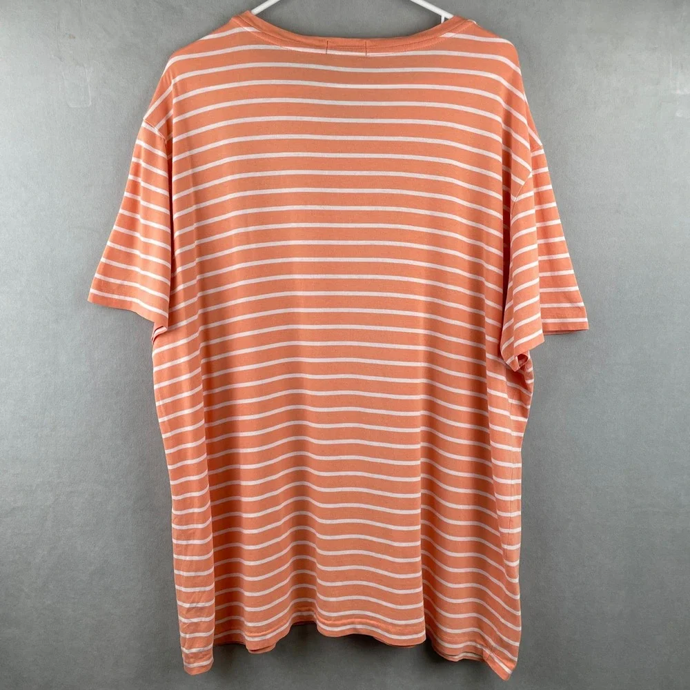 Polo Ralph Lauren Mens XL V-Neck T-Shirt Orange‎ White Striped Cotton Pony Logo